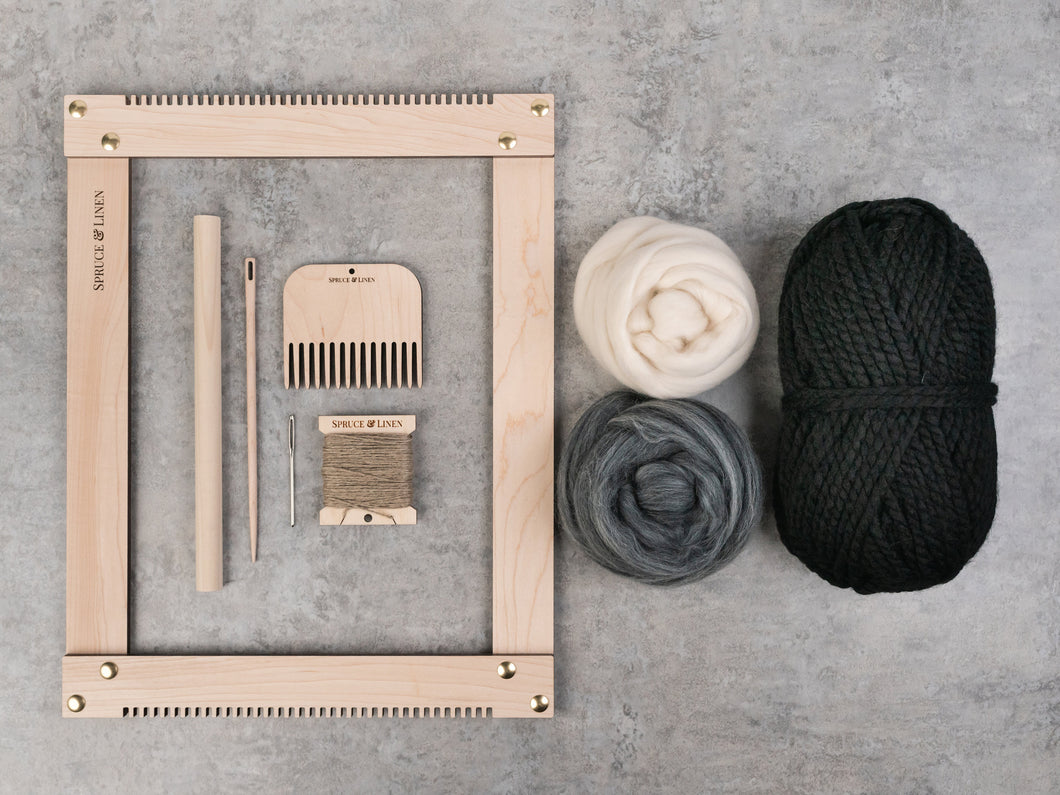 Beginner Weaving Kit in Black, Monochrome Mix & Off White