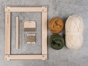 Beginners Weaving Kit in Off White, Green & Gold